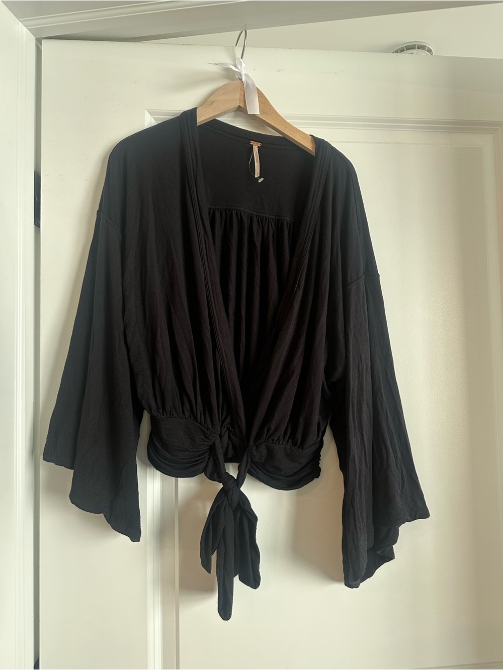 Free People Black Tie-Front Gauzy Tunic